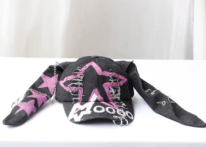 Moda Fete Blugi noi Urechi lungi de iepure Șapcă de baseball în stil cowboy Șapcă cu graffiti Hip Hop pentru femei și bărbați Șapcă de baseball pentru petreceri și echipe