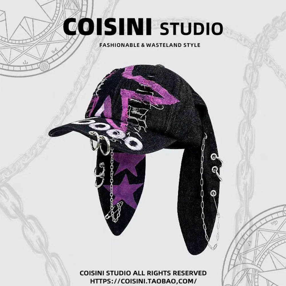 Moda Fete Blugi noi Urechi lungi de iepure Șapcă de baseball în stil cowboy Șapcă cu graffiti Hip Hop pentru femei și bărbați Șapcă de baseball pentru petreceri și echipe