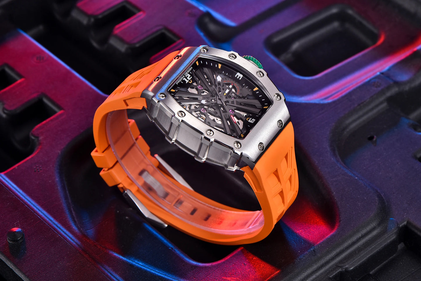 Orologio da uomo PAGANI DESIGN 2026 New al quarzo, movimento VH65, quadrante scheletrato, impermeabile 100M, sportivo rettangolare, vetro zaffiro