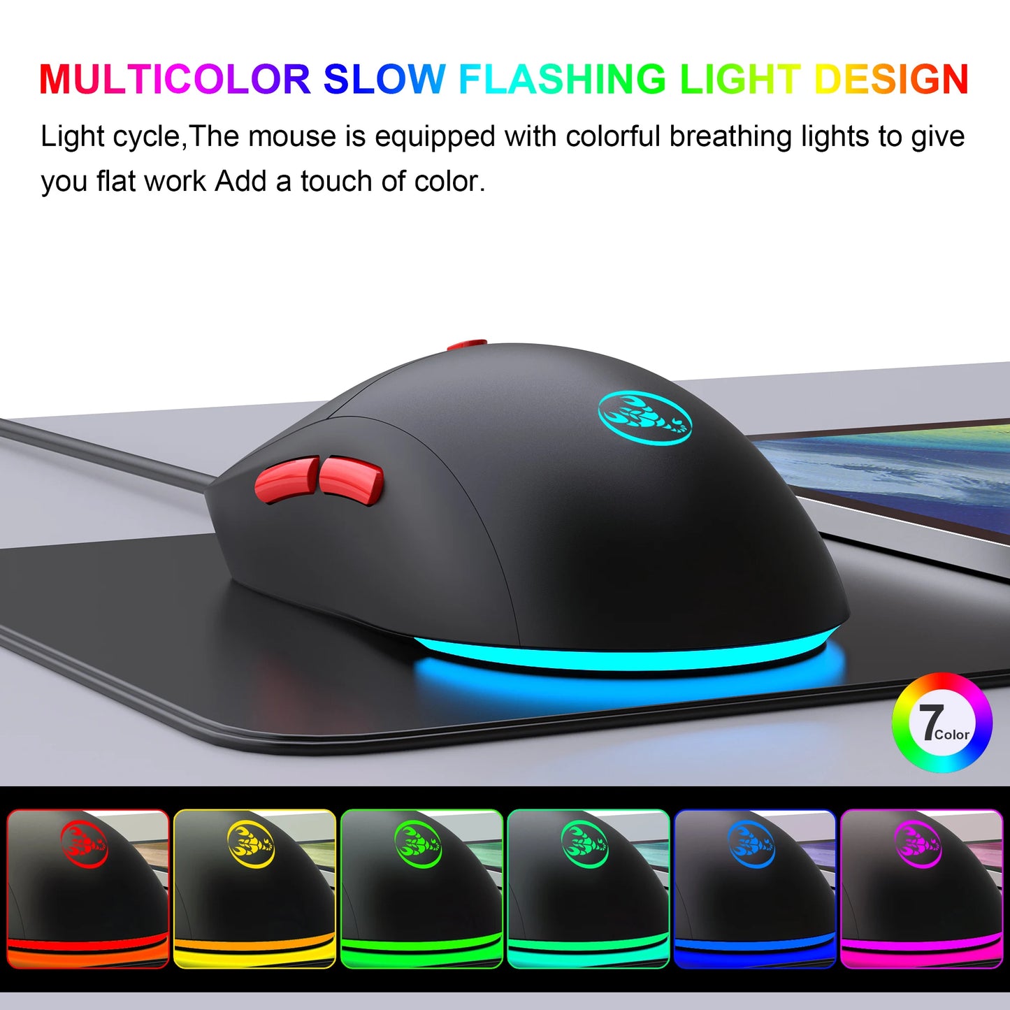 2.4G Wireless Rechargeable Mouse with RGB Lighting, 3600 DPI Ergonomic Silent Wireless Mouse for Laptop, PC, Office & Gaming