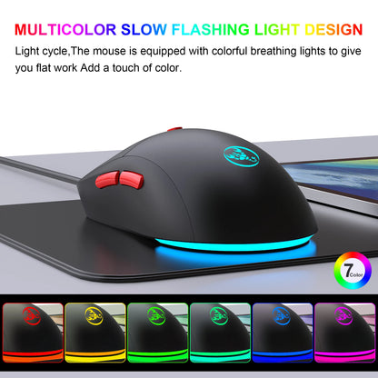 2.4G Wireless Rechargeable Mouse with RGB Lighting, 3600 DPI Ergonomic Silent Wireless Mouse for Laptop, PC, Office & Gaming