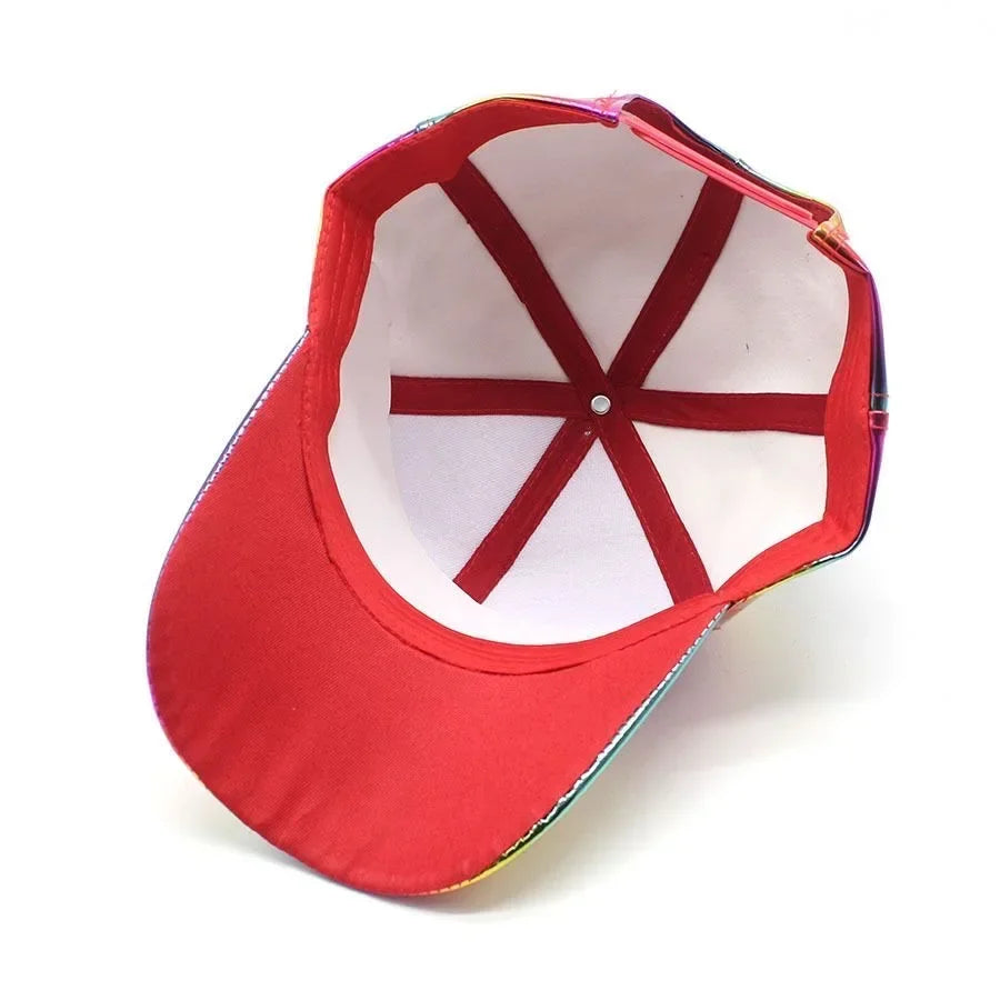 New Unisex PU Leather Laser Style Baseball Cap Street Hip Hop Hat Men Women Dazzling Colors Y2K Cap