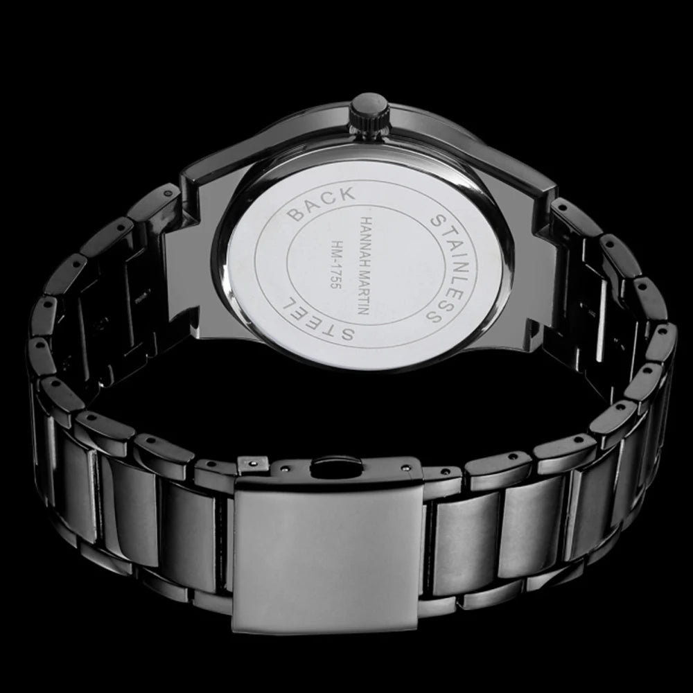 Relógio de homem Hannah Martin, caixa em aço inoxidável, movimento de quartzo, mostrador de 41 mm, estilo profissional, com indicação do calendário (imitação)