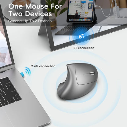 Ratón inalámbrico Bluetooth vertical de doble modo, silencioso y recargable para gaming, compatible con Win, Mac OS, portátil y ordenador