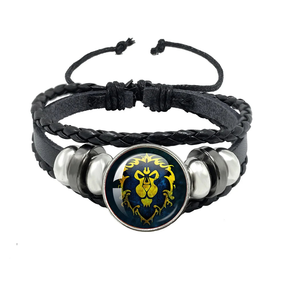 Classic Games World Of Warcraft Hearthstone Glass Leather Rope Bracelet For WOW Alliance and Horde Combatant Gift