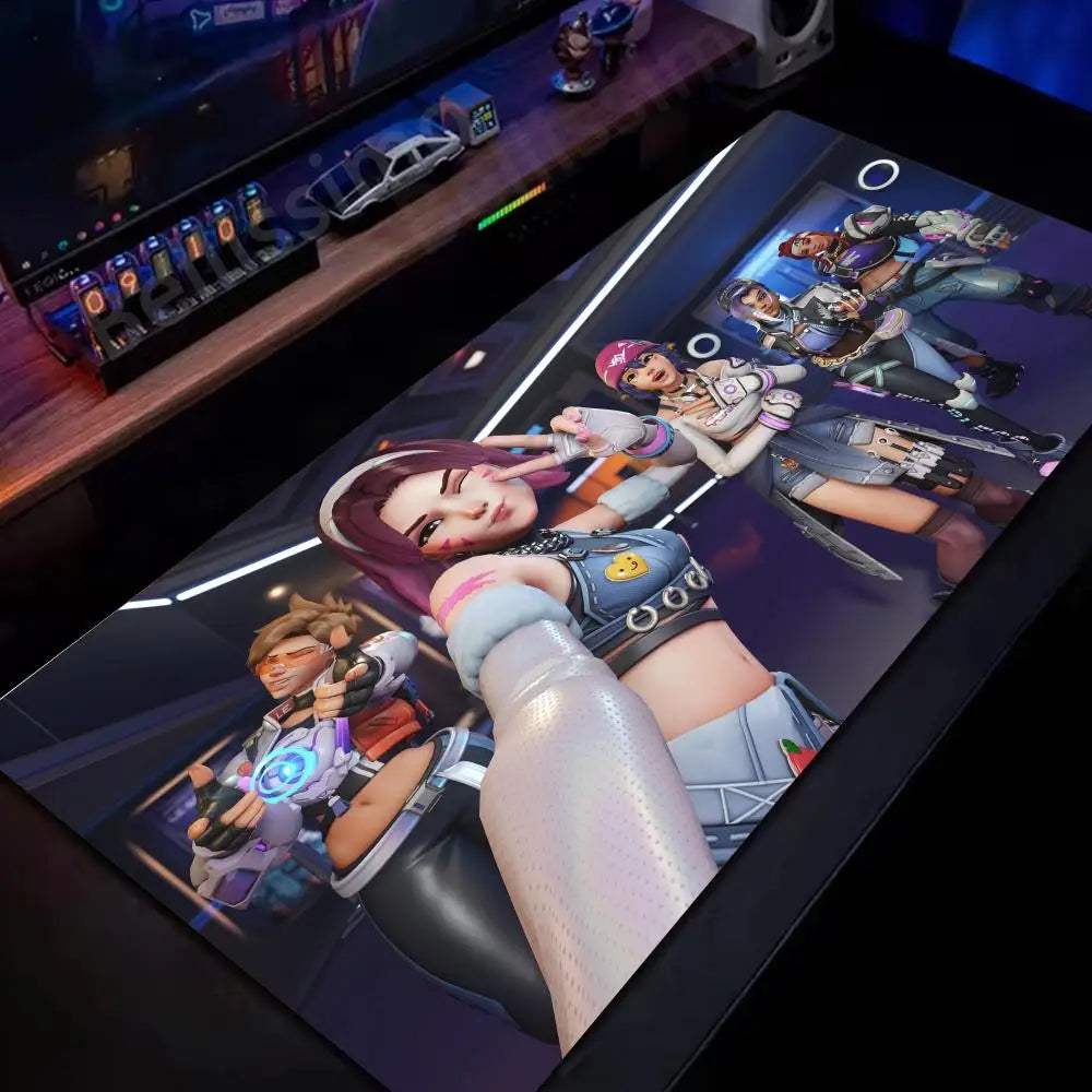 Tappetino mouse grande Overwatch per PC gamer, tappetino da scrivania esteso, tastiera rosa cute, accessori gaming per laptop, tappeto kawaii HD