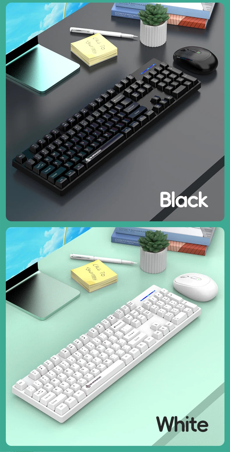 Set tastiera e mouse wireless NexusClick per gaming e ufficio, risparmio energetico intelligente, formato completo 104 tasti, 1600DPI regolabili, USB per laptop e PC
