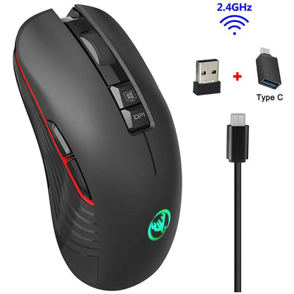2.4G USB-C brezžična miška, polnilna gaming miška 3600DPI, 7 gumbov, Type-C, tiha miška za Macbook, prenosnik, PC, igre in računalnik