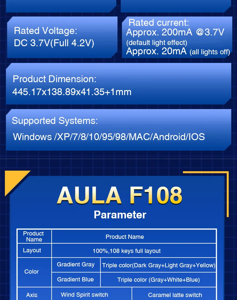 AULA F108 Keyboard 100% Layout 1K Polling Rate Mechanical Gaming Keyboard Hot Swappable Linear Switch with Macro Software