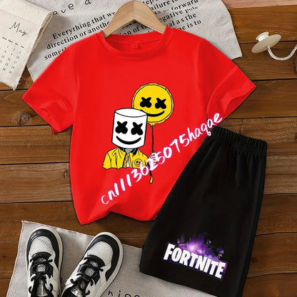 Conjunto de verano Fortress Night de camiseta y pantalones cortos para niños y niñas, 2 piezas, ropa infantil con camiseta estampada, regalo