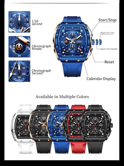 Reloj LIGE para hombre, de moda y lujo, resistente al agua, correa de silicona, cuarzo, luminoso, deportivo, fecha automática, cronógrafo, diseño sencillo