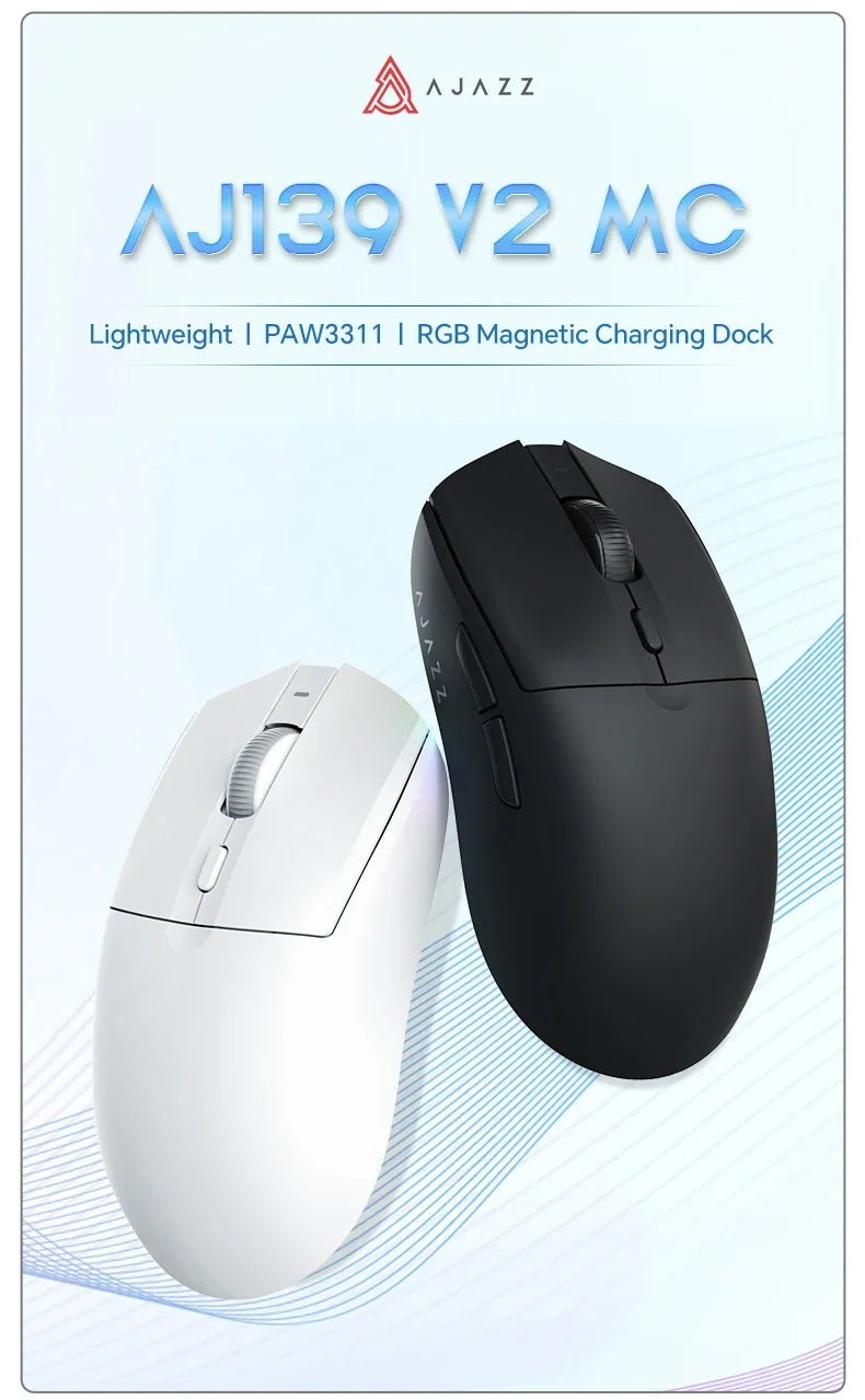 Ratón gaming inalámbrico AJAZZ AJ139 V2 MC/AJ139 PRO con sensor PAW3311/PAW3395, 12000DPI/26000DPI, 500mAh, Bluetooth, para PC
