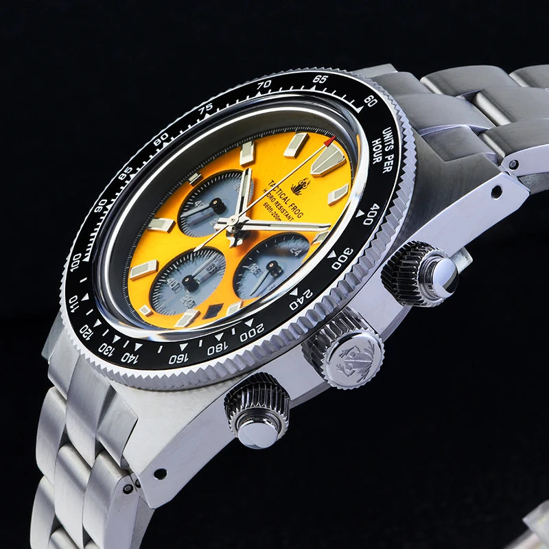 Tactical Frog V2 Solar Chronograph Men's Watch Sapphire Crystal Mirror Ceramic Bezel VS75A Eco-Drive Quartz 20Bar Waterproof Watch