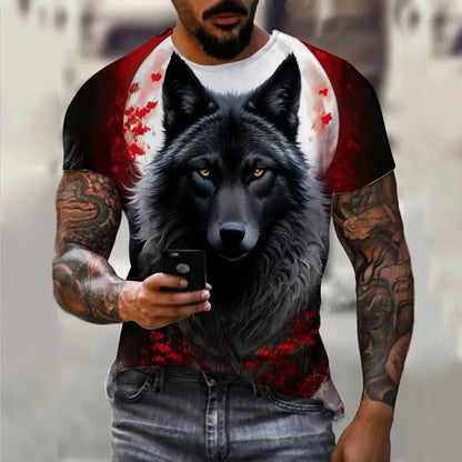 Men's T-Shirts Summer Animal Wolf Pattern 3D Print Tops Tees Summer Women Streetwear Fashion Oversized T Shirt Men Clothing