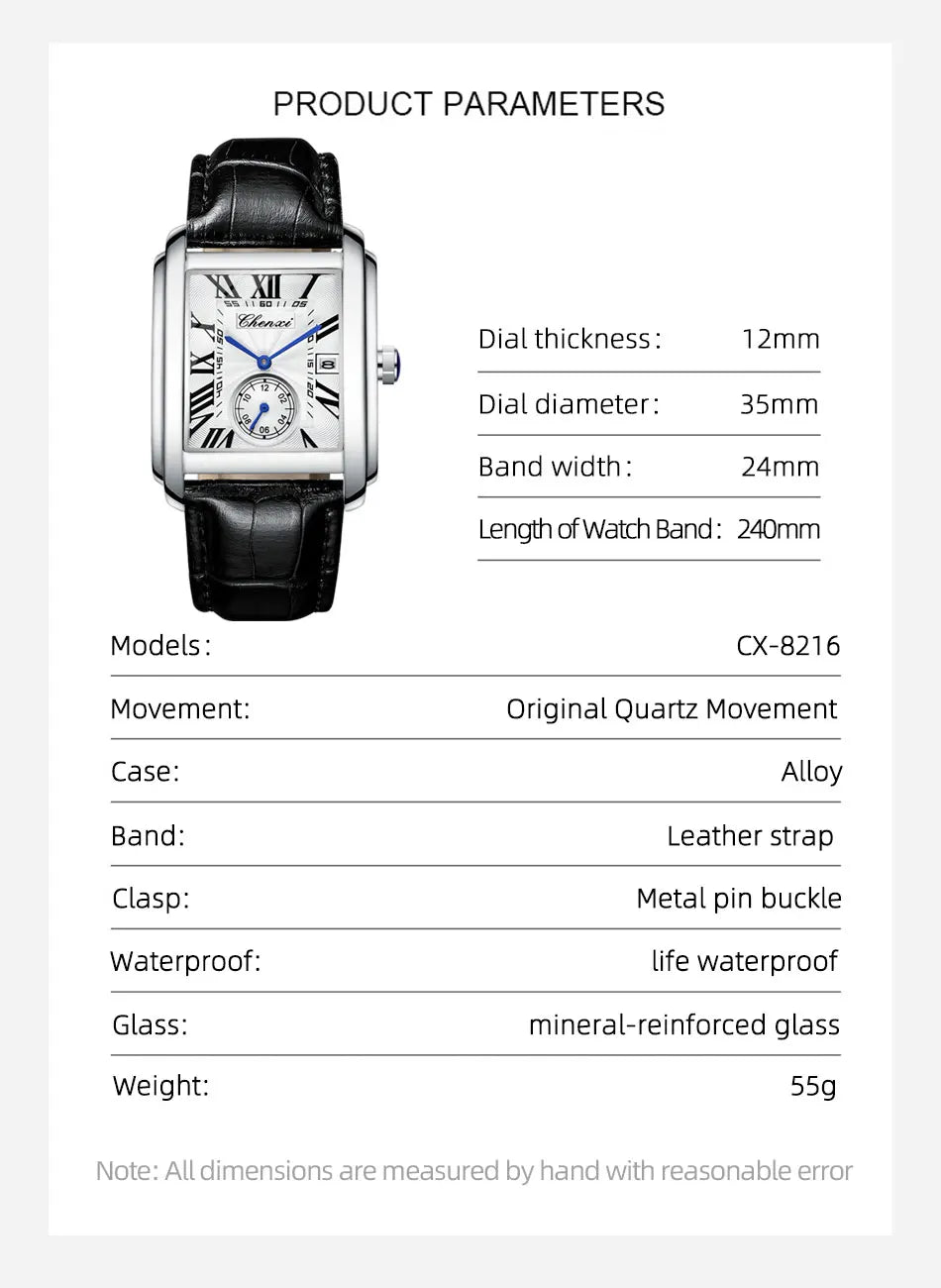 CHENXI 8216 Hot Selling Top Brand Business Men's Watch Quartz Military Calendar Waterproof Men's Leather Strap Elegant Clock