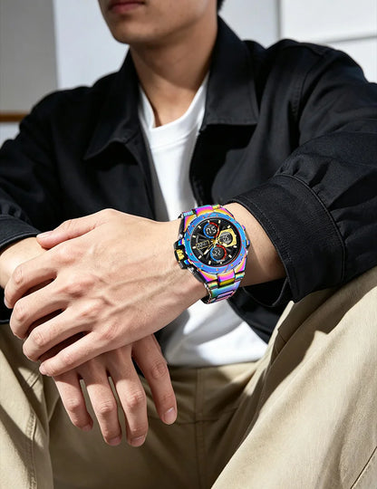 Orologio da uomo SMAEL 8160 – Modello sportivo militare, analogico e digitale, in acciaio inossidabile – Impermeabile, con display a LED, sveglia, cronografo e cronometro