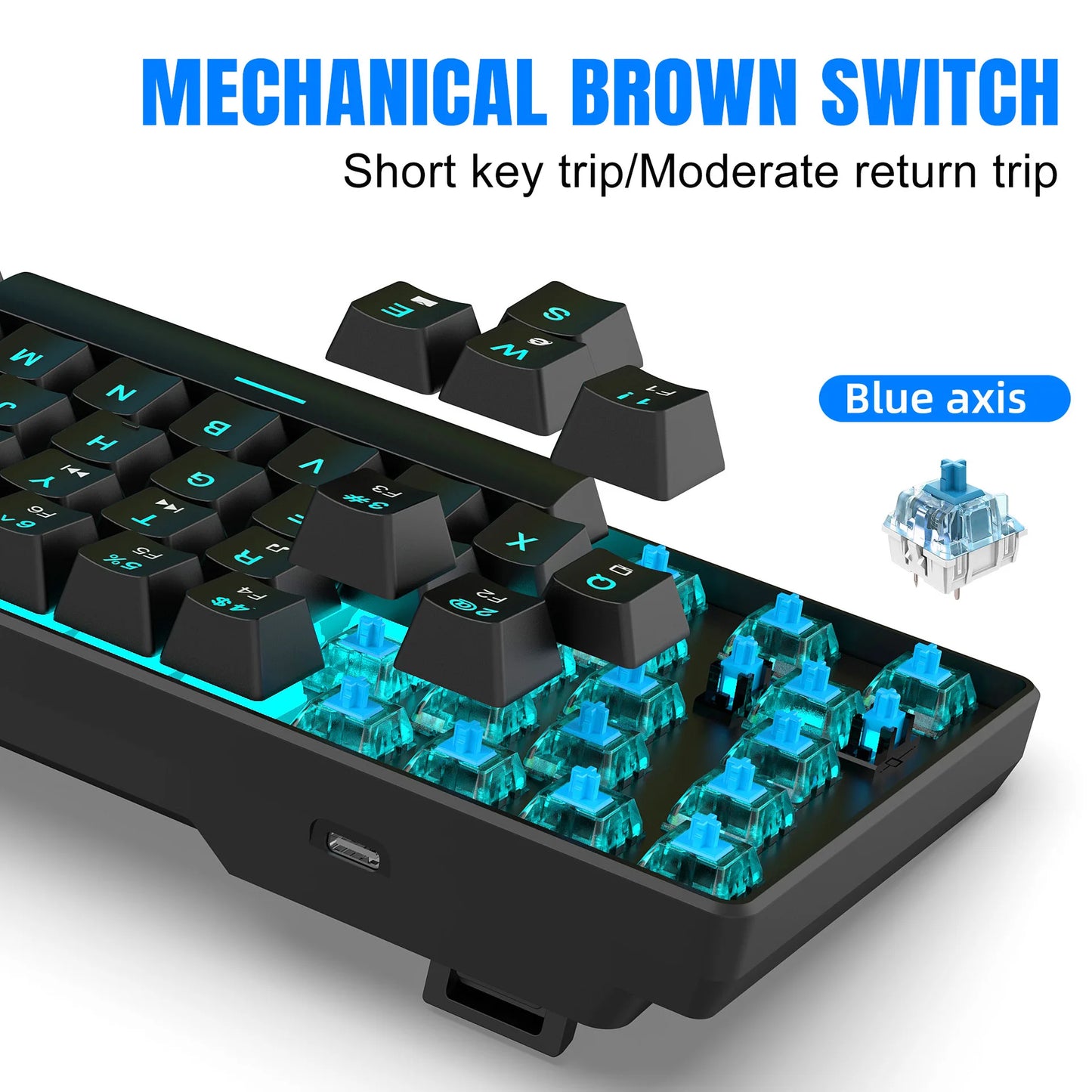 Tastiera meccanica gaming 60% USB con tasti bianchi, mini tastiera gamer ergonomica per computer, retroilluminata, tastiera PC per musica