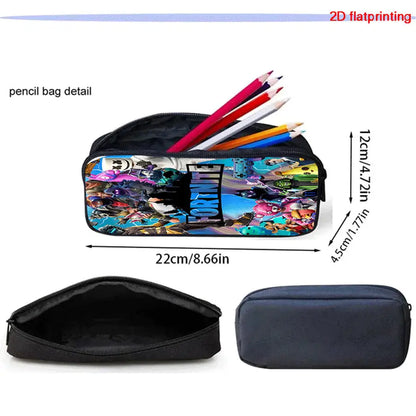 Conjunto de 2 Peças de Mochila Escolar Infantil FORTNITE Cartoon, Mochila Leve e Resistente e Estojo com Bolso Frontal, Meninos e Meninas 5-10