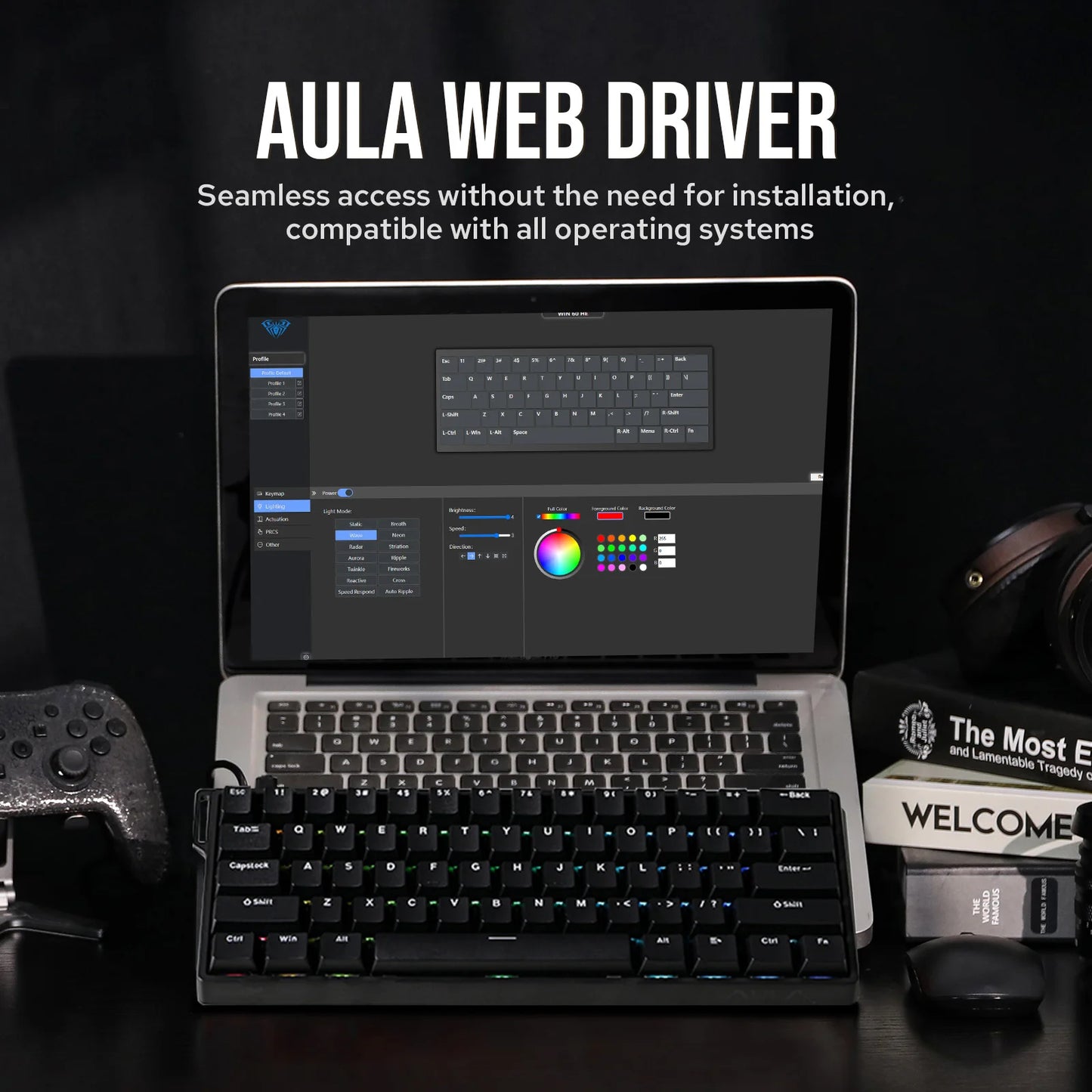 Teclado mecánico con cable AULA WIN60 HE/WIN60 HE MAX 60% con estructura tray-mount hot-swap e interruptores magnéticos Hall Effect