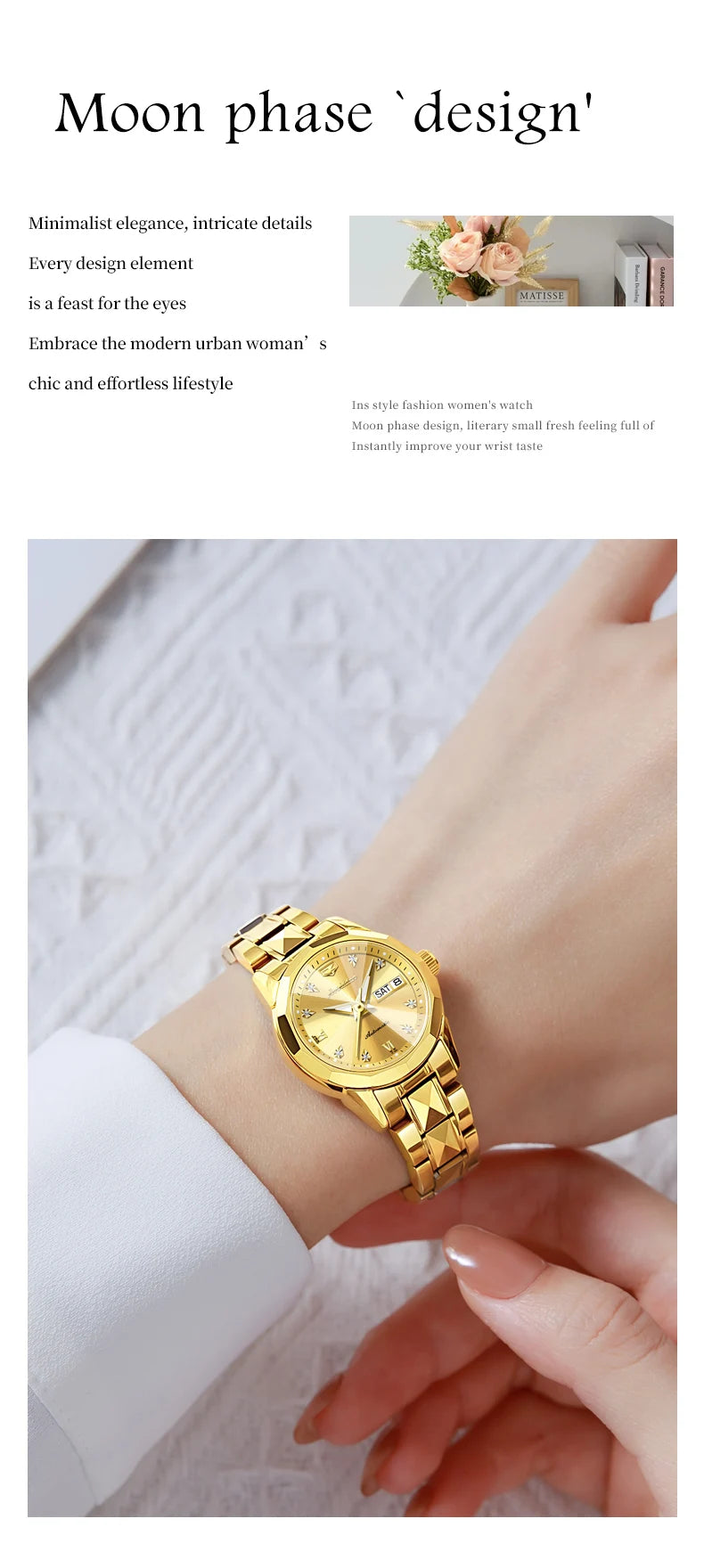 JSDUN 8995 Women Watch Mechanical Watch Waterproof Week Date Ladies Watch High Quality Luxury Original Tungsten Steel Clock