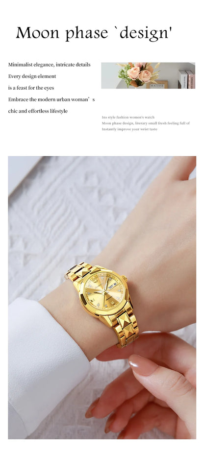 JSDUN 8995 Women Watch Mechanical Watch Waterproof Week Date Ladies Watch High Quality Luxury Original Tungsten Steel Clock