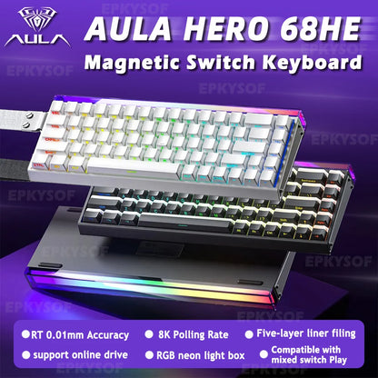 Tastiera AULA HERO 68HE con switch magnetici RGB, tastiera meccanica gaming Rapid Trigger, polling rate 8K, cablata, eSport personalizzata