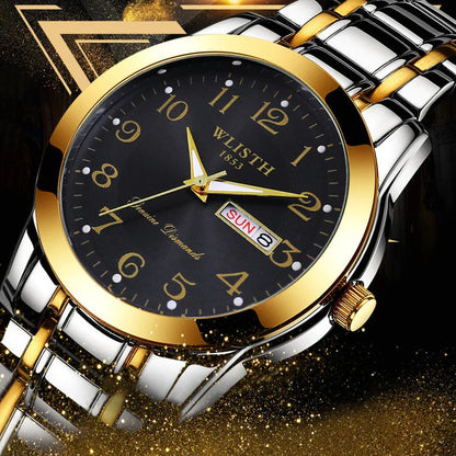 Relógio de luxo para mulher, relógio de quartzo, relógio de pulso digital, à prova de água, com calendário e visor iluminado; estilo moderno e profissional, adequado também para homens.
