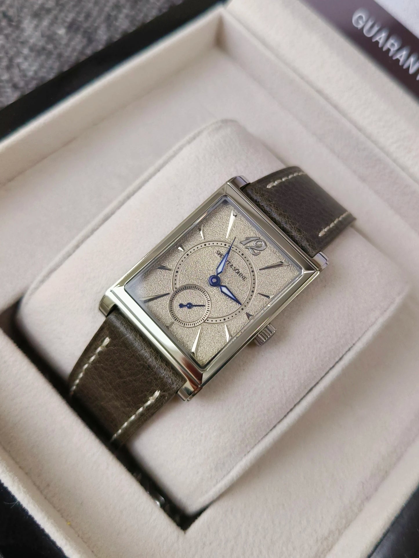 2026 Specht&Söhne Ultra Thin 7.5mm Rectangular Watch Japan Quartz Movt Small Seconds Sandblasted Dial Grey Leather Strap Watch