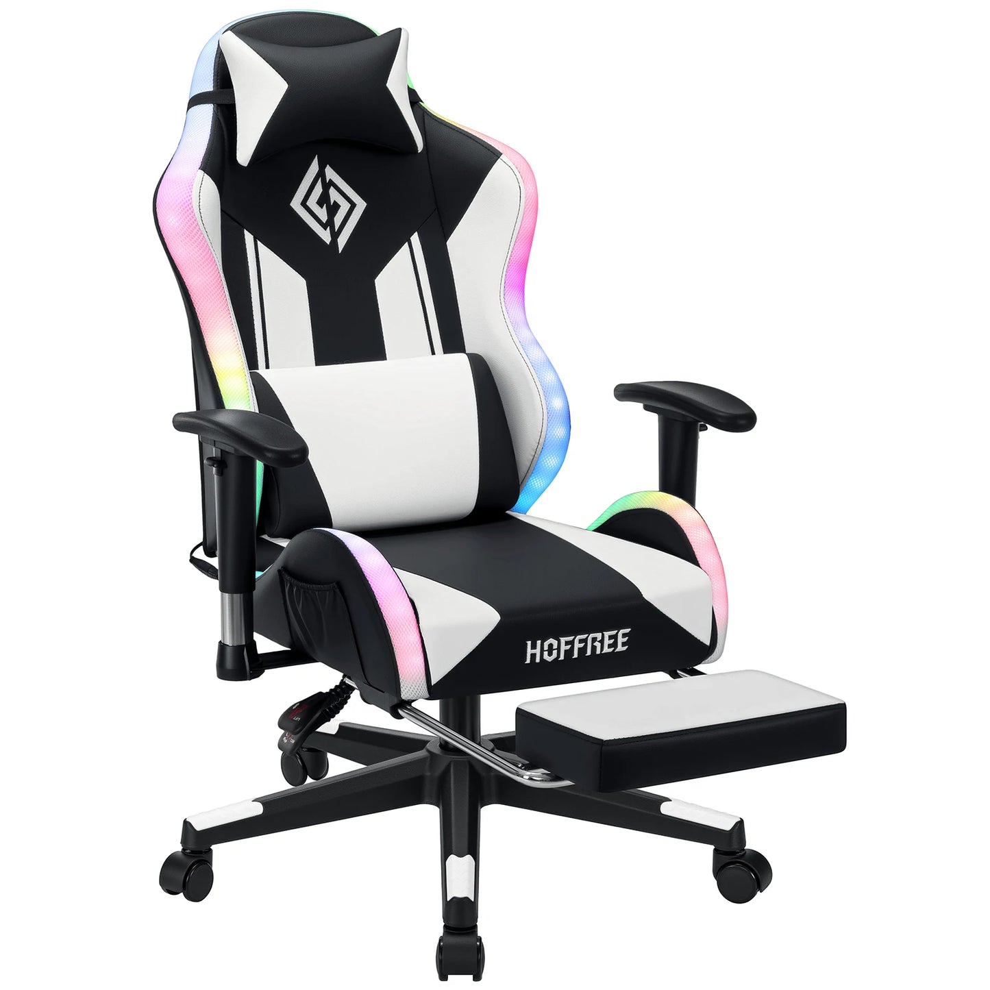 Sedia gaming LED per bambini 8-15 anni, sedia gamer regolabile con illuminazione LED, poggiapiedi e supporto lombare, sedia PC ergonomica