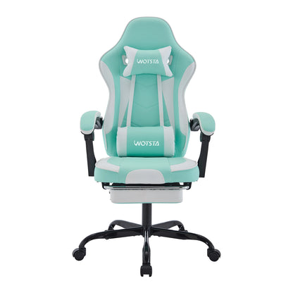 Silla gaming WOTSTA con reposapiés, silla para gamers ergonómica con cojín lumbar, reposacabezas y altura ajustable para ordenador