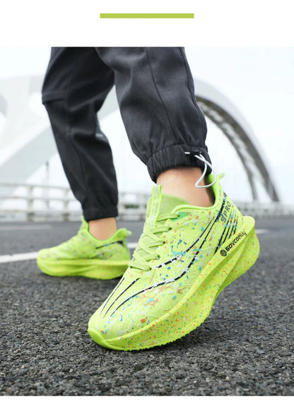 Zapatillas de running para hombre y mujer con placa de carbono, amortiguación para maratón, deportivas, transpirables, ligeras, cómodas y antideslizantes