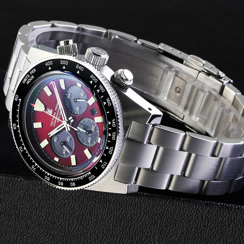 Tactical Frog V2 Solar Chronograph Men's Watch Sapphire Crystal Mirror Ceramic Bezel VS75A Eco-Drive Quartz 20Bar Waterproof Watch