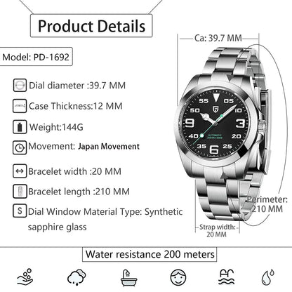 PAGANI DESIGN Orologio da uomo Top Brand 20bar impermeabile, orologio meccanico classico di lusso con vetro zaffiro, orologio automatico da polso da uomo