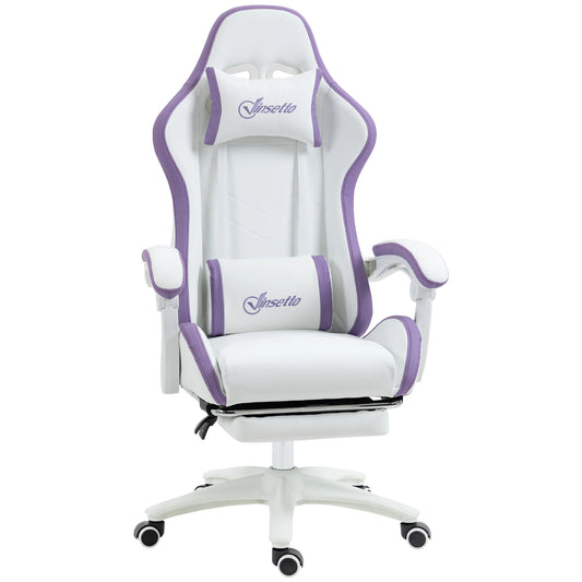 Vinsetto Gaming Chair Pu Leather Gamer Chair Adjustable Height Reclining 135 °   Headrest and Footrest 65X65X121-129 cm White
