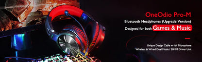 Auriculares gaming inalámbricos OneOdio Pro-M Bluetooth 5.2 HiFi estéreo con micrófono, 110H de autonomía, graves profundos y diseño plegable circumaural