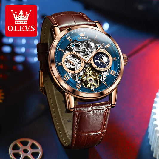 Reloj mecánico automático esqueleto para hombre de acero inoxidable. Forma de la caja: redonda