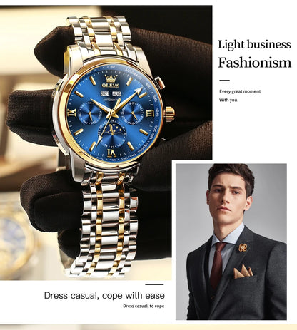 OLEVS 6633 Luxury Men's Watches Automatic Green Watch Men Stainless Steel Waterproof Business Sport Mechanical Wristwatch 6633