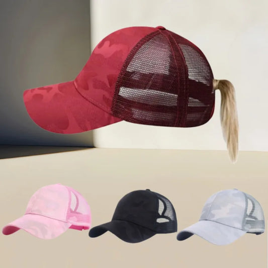 1pc Outdoor Camo Mesh Baseball Cap for Women Adjustable Ponytail Snapback Lightweight Sun Hat for Female Runners Hikers