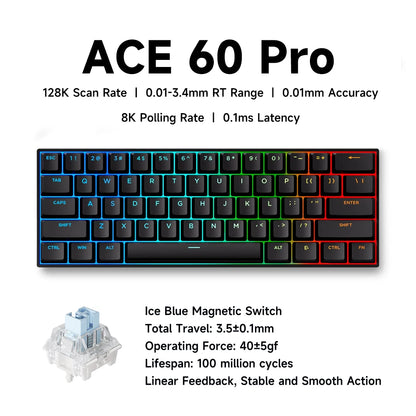 Tastiera gaming MCHOSE ACE 68 con switch magnetici Hall Effect, Rapid Trigger, RGB programmabile, 8K Hz, DKS/MT/TGL/RS/SOCD