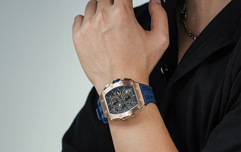 Reloj TSAR BOMBA para hombre, marca de lujo, diseño tonneau, impermeable, de acero inoxidable, reloj de pulsera de moda rectangular para hombre