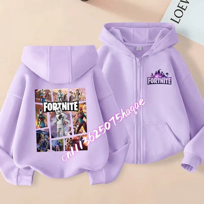 Giacca outdoor per bambini Cartoon FORTNITED per bambina e bambino, felpa cappotto, giacca a vento leggera di alta qualità, giacca autunnale con zip, abbigliamento top