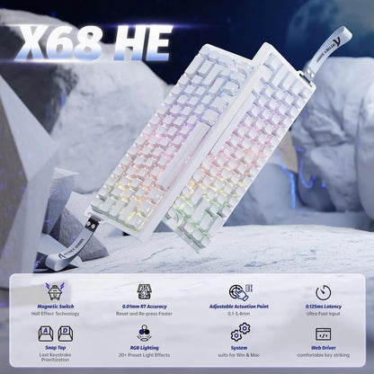 Teclado gaming mecánico ATTACK SHARK X68 HE Rapid Trigger 60% con cable, actuación ajustable, interruptor magnético Hall Effect, 8KH