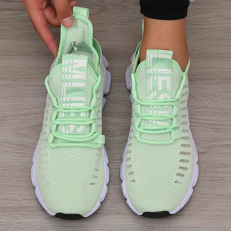 Zapatillas deportivas de mujer de malla, ligeras, con suela suave, correa para jogging, transpirables, de moda, para caminar, deportivas informales, de tenis, planas, para hombre
