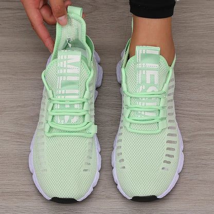 Zapatillas deportivas de mujer de malla, ligeras, con suela suave, correa para jogging, transpirables, de moda, para caminar, deportivas informales, de tenis, planas, para hombre