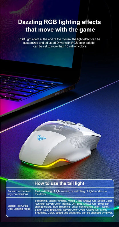 AULA SC550 bezprzewodowa mysz gamingowa dual-mode, ładowalna, podświetlana mechaniczna mysz gamingowa do komputera stacjonarnego/laptopa, mysz USB do e-sportu