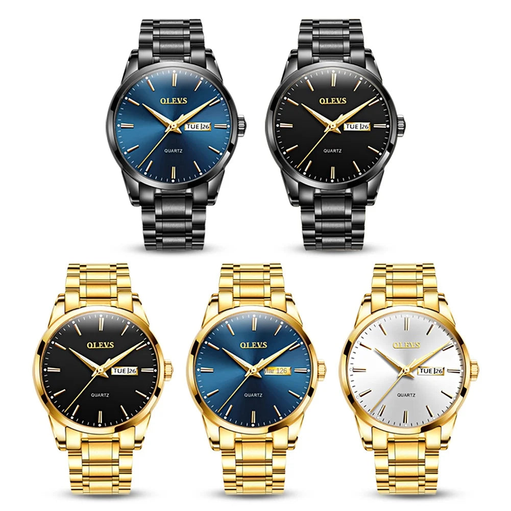 Relógio para homem OLEVS – Relógio de pulso de quartzo em aço inoxidável, estanque, dourado, elegante e luminoso, acessório de luxo para homem