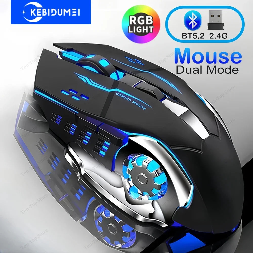 KEBIDUMEI Dual-Mode Bluetooth 5.2 -hiiri 2.4G langaton hiiri RGB-pelihiiri ladattava hiljainen hiiri 3600 DPI -hiiri kannettavalle tietokoneelle