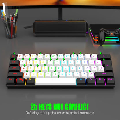 Tastiera meccanica cablata 61 tasti bianca, switch nero e blu, impermeabile, RGB illuminata, kit gaming e ufficio PUBG gamer retroilluminato