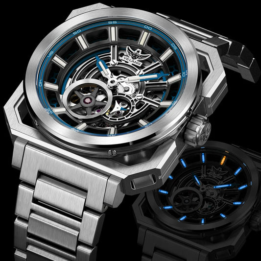 Yelang V1216 vyriškas laikrodis, prabangos prekės ženklo laikrodis, 42mm, ažūrinis ciferblatas, japoniškas MIYOTA 8N40 automatinis mechanizmas, 100M atsparus vandeniui, šviečiantis tamsoje