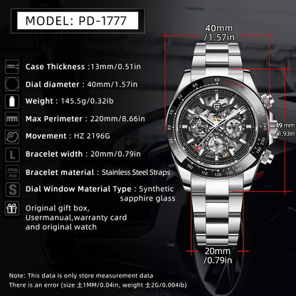 Reloj mecánico automático PAGANI DESIGN para hombre, de acero inoxidable, resistente al agua 10Bar, deportivo, de lujo casual para hombre